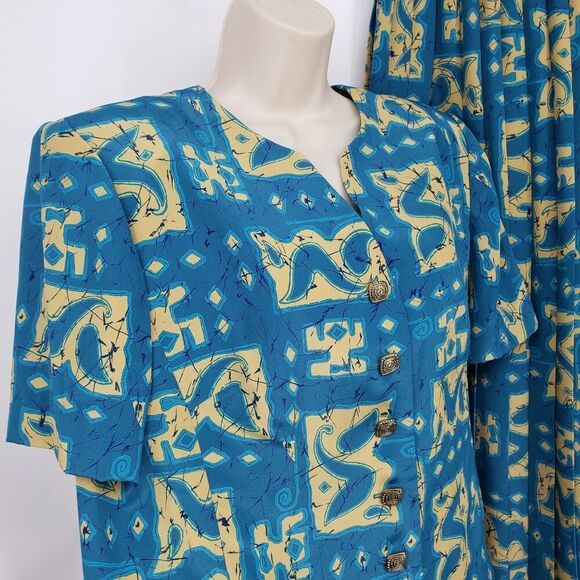 Vintage Leslie Fay Short Sleeve Skirt Set Pleated Midi Button Blouse - Picture 4 of 11